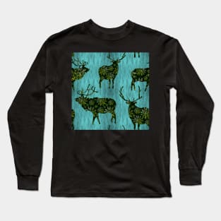 Christmas Ornament Bucks on Soft Blue Long Sleeve T-Shirt